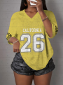 Women's California NO.26 Print V-Neck Short Sleeve T-Shirt Summer Graphic Tee Hole Mesh Jerseys Plus Size Sport T-Shirt.