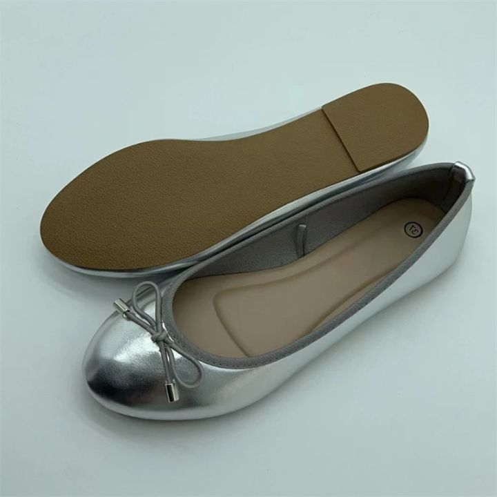Eilyken Fashion Bowknot Round Toe Women's Flat Comfort Slip-On Ladies Ballerina Single Elegant Mules  Gold Silver Shoes