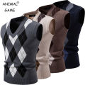 New Mens Argyle Knitwear Vest V Neck Sleeveless Casual Slim Fit Pullover Knitted Sweater Outdoor Streetwear Casual Tank Tops. 