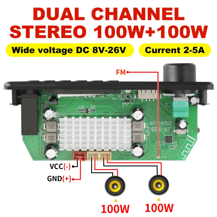 NEW%20200W%20%20Amplifier%20Bluetooth%20DIY%20MP3%20WAV%20Decoder%20Board%20DC%2012V%20100W%20%20Wireless%20Car%20USB%20MP3%20Player%20TF%20Card%20Slot%20USB%20FM%20with%20Mic%20-%20Image%203