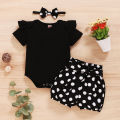0-18Months Infants Baby Girl Set Black Short Sleeve Bodysuit+Polka Dot Shorts+Headband Toddler Girl Summer Fashion 3PCS Clothing. 