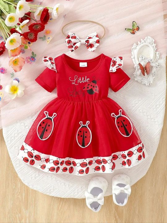 2025%20Summer%20New%20Beetle%20Pattern%20Lace%20Short%20Sleeve%20Same%20Pattern%20Headband%20Dress%20-%20Image%207