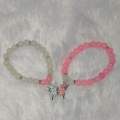 Beautiful pink and white butterfly charm bracelet Glass beads friendship bracelet for couples, best friends, girls. 