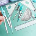 Blue Compass Ruler 7 Pieces Learning Tools Math Drawing Set for Students. 