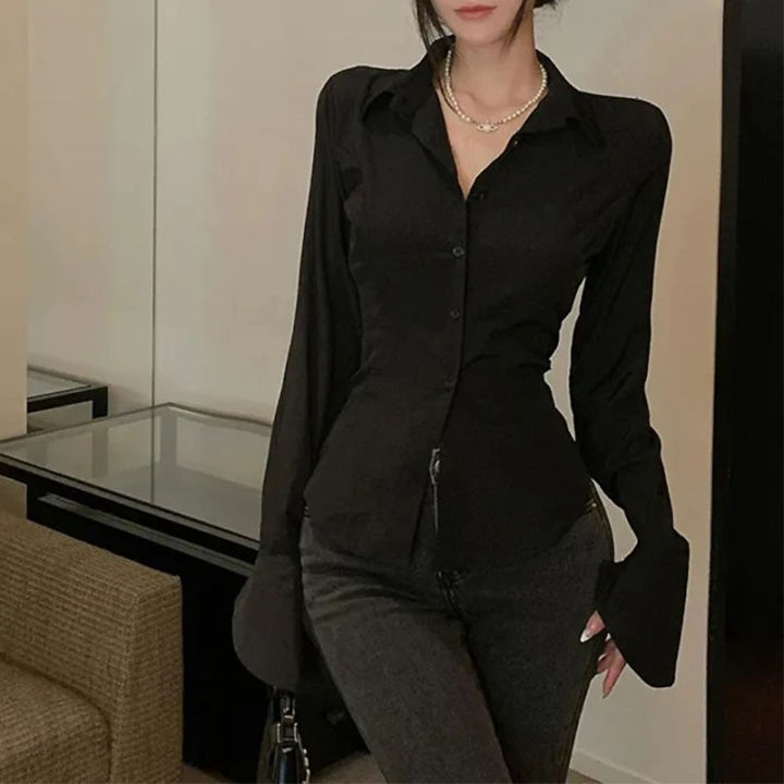 Fashion%20Women%20Bandage%20Shirts%20Korean%20All%20Match%20Streetwear%20Female%20Slim%20Blouse%20Spring%20Casual%20White%20Bell%20Sleeve%20Shirt%20New%20-%20Image%202