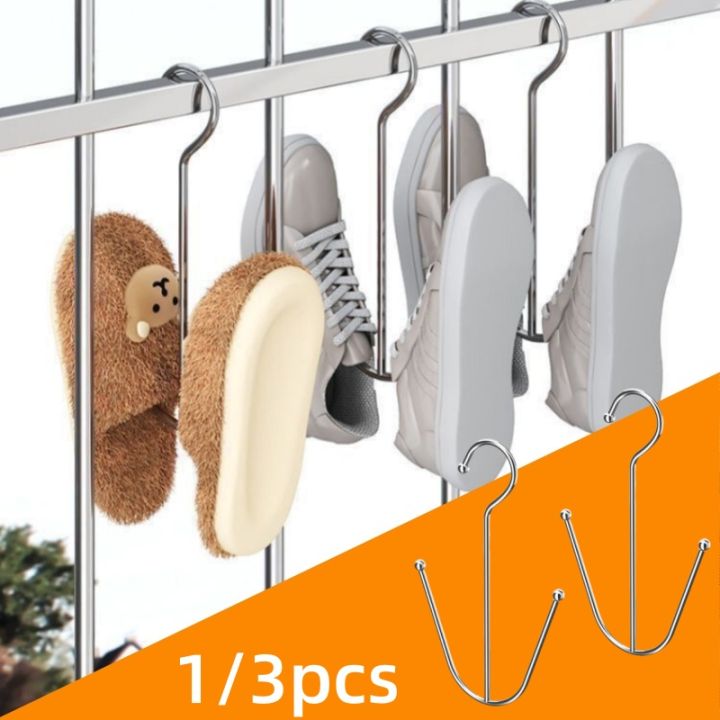 1/3pcs household double hook shoe rack, hanging type, space saving, home hardware accessory for drying shoes on the balcony