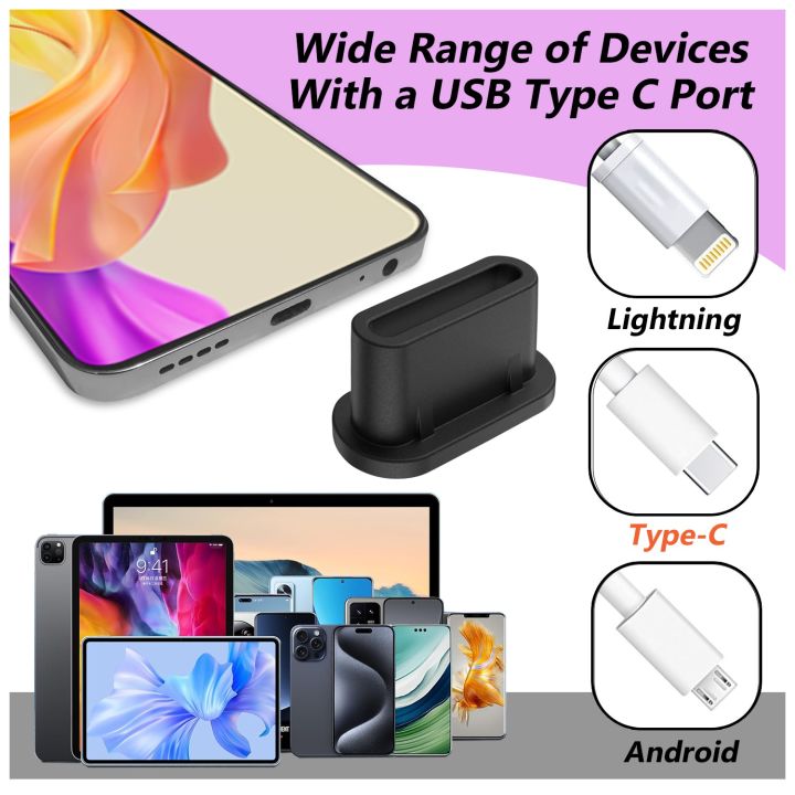 1/5/10/20Pcs%20Silicone%20Dust%20Protector%20Type%20C%20Anti%20Dust%20Plugs%20Charging%20Port%20Cover%20For%20iPhone%2015%20Pro%20Samsung%20Xiaomi%20-%20Waterproof%20Dustproof%20-%20Image%205