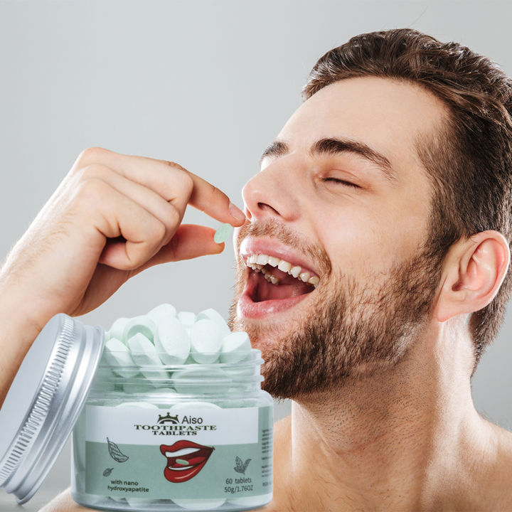 60 Tablets Nano Hydroxyapatite, Travel Size  Toothpaste Chewable Tablets, Long-lasting Fresh Breath, Do Not Swallow