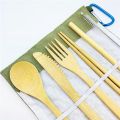 Bamboo Travel Tableware Reusable Bamboo Cutlery Set with Carrying Case Portable Wooden Dinnerware Bamboo Charcoal Toothbrush. 