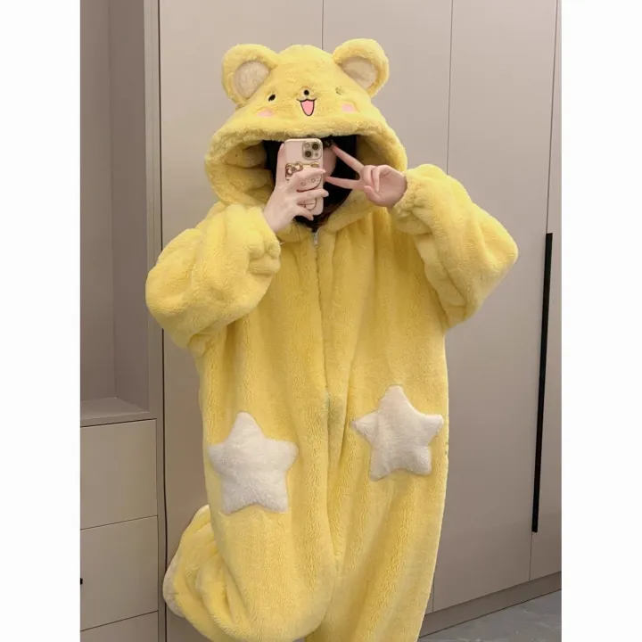 Women's%20Cartoon%20Hooded%20Kigurumi%20Unicorn%20Winter%20Jumpsuit%20Pajamas%20Women%20Coral%20Fleece%20Thickened%20Home%20Clothing%20Holiday%20Gift%20-%20Image%202
