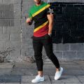 Summer Men's Fashion Gradient Splicing Printed Soft and Breathable Round Neck T-shirt Pants Set Outdoor Casual Clothing.