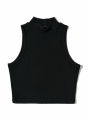 Summer Black Women Fashion Crop Top High Neck White Sleeveless Tank Tops 5 Colors. 