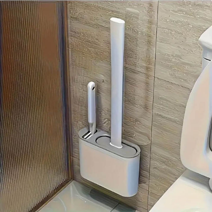 1 Set Flexible Wall-Mounted Toilet Brush with Holder - No Dead Corners, Easy Bathroom Cleaning, Hotel-Grade Quality