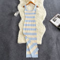 2024 Stripe Summer Elastic Split Bodycon Dress  Beach Vacation Sundress Women Casual Slim Pencil Vestidos Maxi Long Dress. 