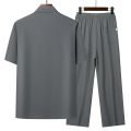 (Top + Pants) Summer Leisure All Match Middle-aged and Old Dad Men Fashion Trend Grandpa Loose Lapel Half-sleeve Shirt Set. 