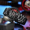 Car Watches For Men,Waterproof Stainless Steel Quartz Wrist Watch Sports Men’s Watches With Car Wheel Rim Hub Design. 