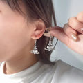 Aesthetic Cubic Zircon Heart Silver Saturn Planet Earrings Plated Saturn Earring Nana Cosplay Jewelry for Saturn Enthusiasts. 