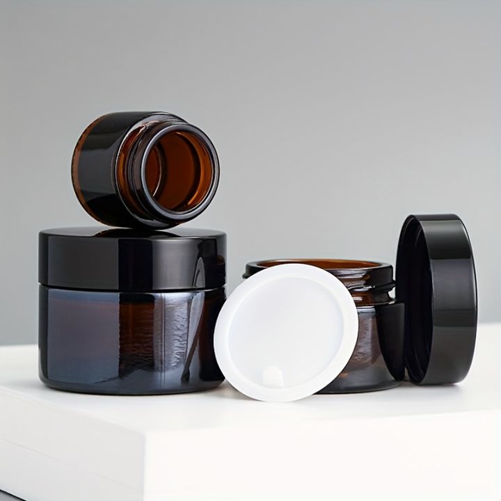 3PCS/5PCS brown glass cosmetic jar with lid, leak proof and UV resistant, reusable, portable beauty storage.