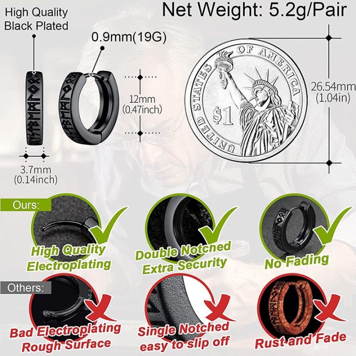 Stainless%20Steel%20Norwegian%20Viking%20Rune%20Hoop%20Earrings%20For%20Men%20Woman%20Unisex%2012%20Mm%20Huggie%20Hoop%20Religious%20Earring%20Jewelry%20-%20Image%203