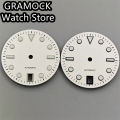 GRAMOCK 29mm Watch Dial With Hands Set Green Luminous 6 o 'clock Date Window Silver/Black Edge Index Fit NH35 Movement. 