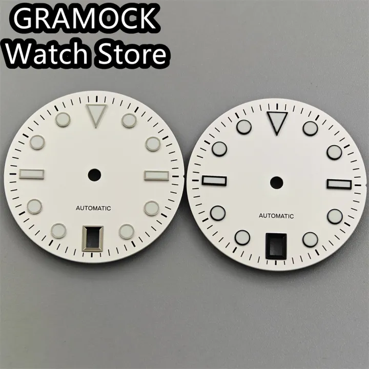 GRAMOCK%2029mm%20Watch%20Dial%20With%20Hands%20Set%20Green%20Luminous%206%20o%20'clock%20Date%20Window%20Silver/Black%20Edge%20Index%20Fit%20NH35%20Movement%20-%20Image%204