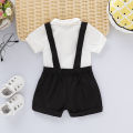 Mini Gentleman Outfit Newborn Baby Boy Formal Costumes Short Sleeve Shirt With Bow + Romper Short Pants Summer Fashion 2 Pcs Set.