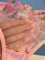 Sweety Women Floral Embroidery Bra And Briefs Set Hollow Sleepwear Underwear Ultrathin Lace Transparent Babydoll Cute No-pad Bow.