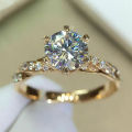 Huitan Classic 6 Claw Cubic Zirconia Rings for Women Luxury Gold Color Wedding Engagement Bands Eternity Lady Jewelry Wholesale.