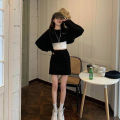 Set of 2 pieces Women's long-sleeved crop top + A-line short skirt Korean-style girl's dress Korean Cute Korean girl set. 