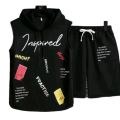 Two piece Inspired tracksuit in premium quality hoodie style sleeve less sando and shoets. 