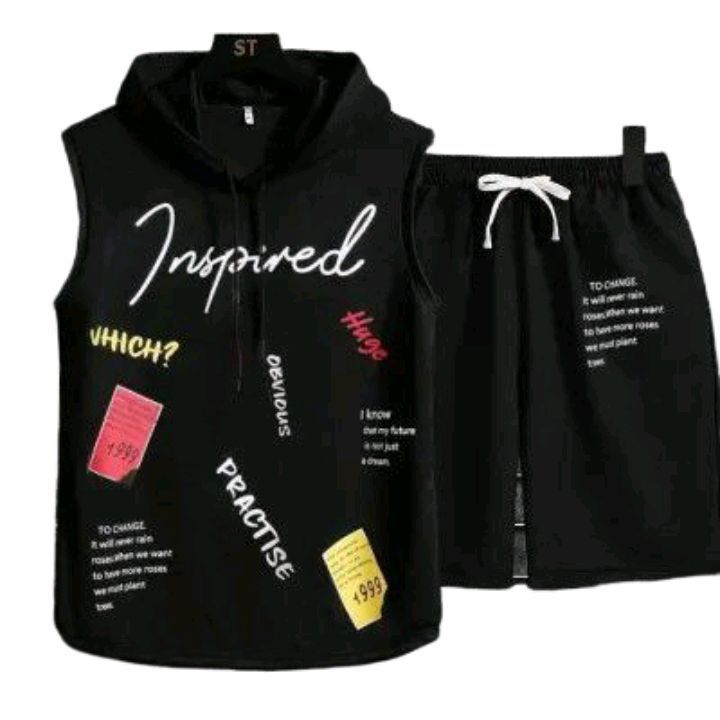 Two piece Inspired tracksuit in premium quality hoodie style sleeve less sando and shoets
