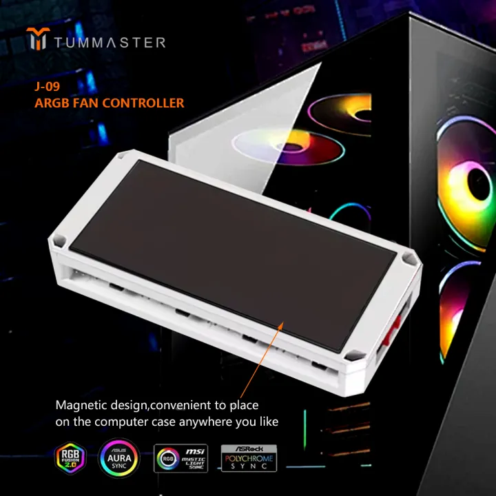 TUMMASTER%20ARGB%20Fan%20Controller%205V3PIN%20ARGB&4PIN%20PWM%20Hub%20Synchronized%20PC%20Case%20Fan%20Light,Bottom%20Magnetic%20Design%20with%20Remote%20Control%20-%20Image%204