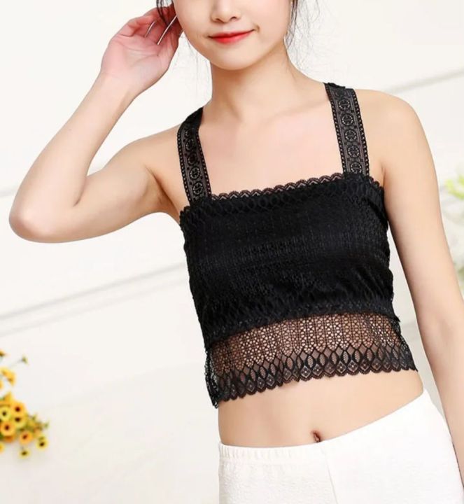 Women lace wrap chest women bra solid top bustier crop backless comfortable sleeveless tank top padded bralette bottoming vest