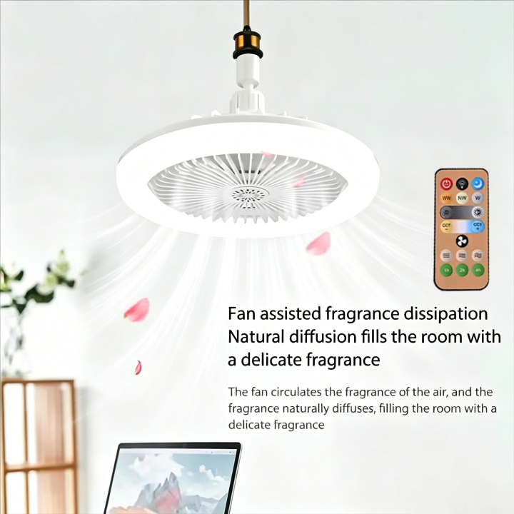 2-in-1 E27 Socket Fan Light Remote Control 85-265V Energy Saving Silent LED Ceiling Fan for Bedroom Kitchen Living Room