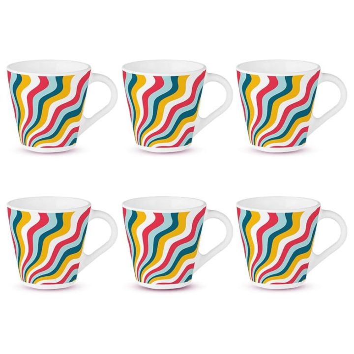 Larah by Borosil Novelty Series Kroma Opalware Mug, Set of 6 Tea/Coffee Mugs, 160 ml Each