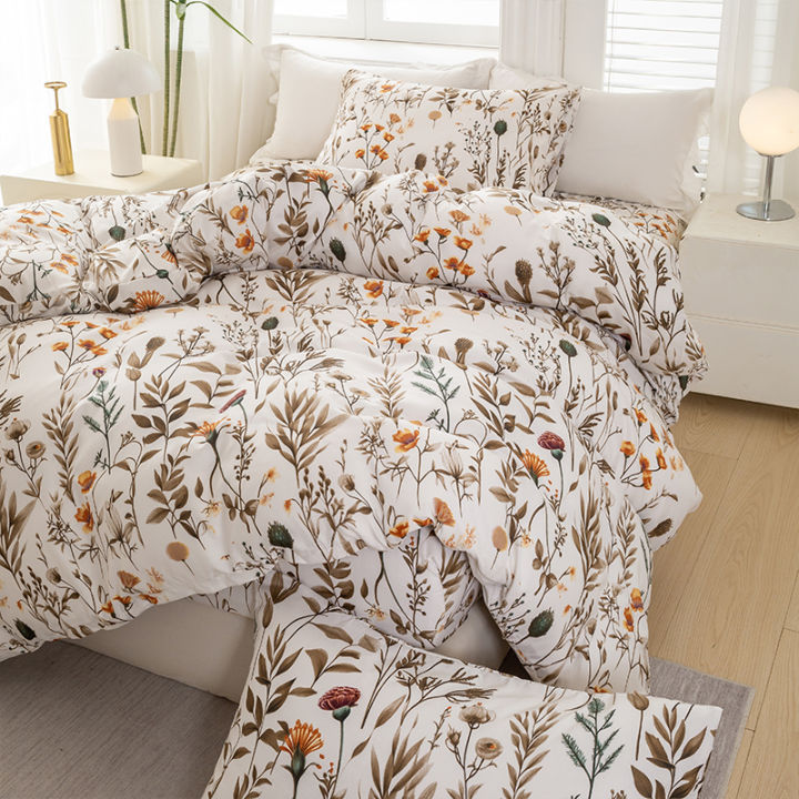 3pcs/set Leaf Floral Pattern Duvet Cover Set(1 Duvet Cover & 2 Pillowcase)Soft And Skin-Friendly Duvet Cover Bedding Set For