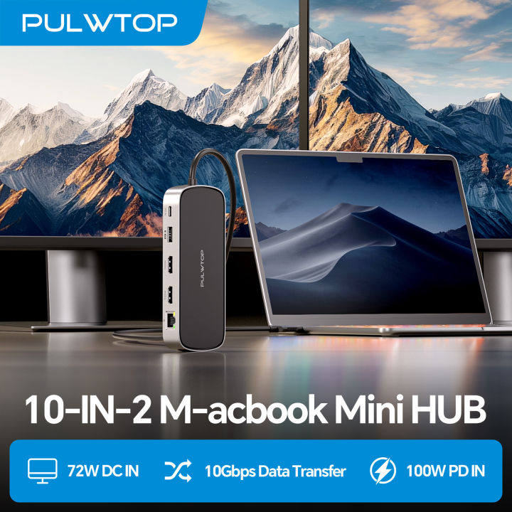 PULWTOP MacBook Pro Docking Station Dual Monitor, Macbook Dock with 2*HDMI 4K@60Hz,PD,Ethernet,USB A/C 10Gbps,SD/TF, USB 2.0
