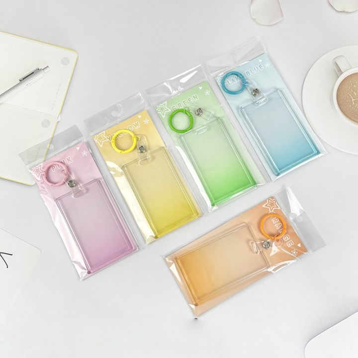 1pc%20Gradient%20Pink%20Transparent%20Sliding%20Cover%20Card%20Holder%20With%20Keychain%EF%BC%8C%20Work%20Student%20ID%20Card%20Bus%20Transport%20Card%20Protector%20Holder%20-%20Image%202