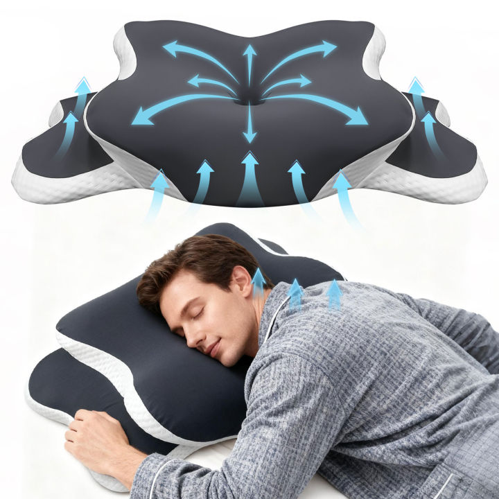 Ergonomic Cervical Pillow Memory Foam Pillow Neck Pain Relief Comes With Ice Silk Pillowcase Adjustable For Back Side Sleepers