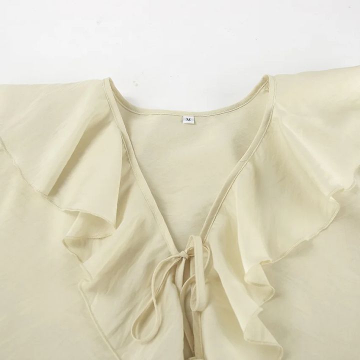 Casual%20Shorts%20Two-piece%20Set%20For%20Women%20Ruffled%20Loose%20Tie%20Top%20Simple%20Shorts%20Set%20OL%20Office%20Lady%20Summer%20Female%20Shorts%20Suit%20-%20Image%204