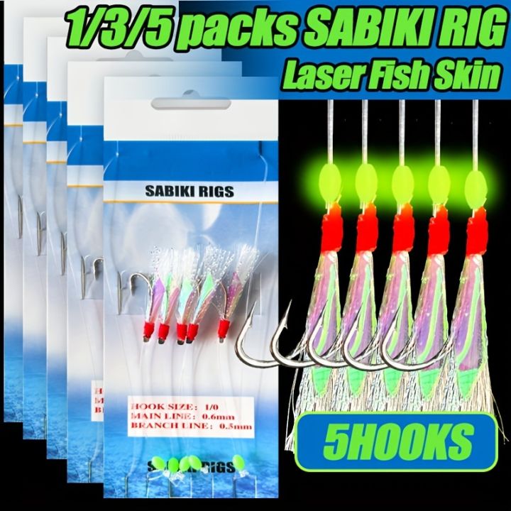 TAKBAS%201/3/5Packs%20Sabiki%20Rigs%20Saltwater,%20Fish%20Skin%20Mackerel%20Feathers%20Rigs,%20Sea%20Fishing%20Rigs%20with%20Luminous%20Beads%20Flasher%20Rig%20-%20Image%202