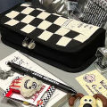 Simple Black and White Plaid Canvas Pencil Case School pencil case Kawaii Stationery Storage Bag aesthetic stationery.