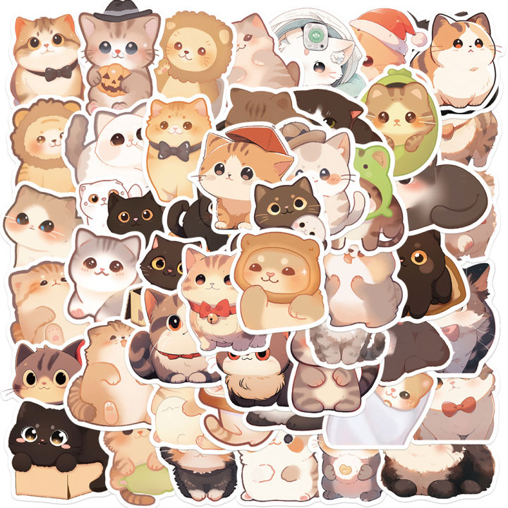 50PCS Kawaii Cat Stickers PVC Cartoon Cute Decals Toy Stationery Guitar ...