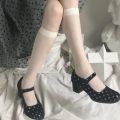 Polka Dot Print Long Socks Lingerie Mesh Fishnet High Knee Sock Women Summer Nylon Thin Transparent Lolita Kawaii Stockings.