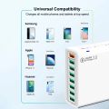 65W Portable 8 Ports USB Fast Charging Charger Quick Charge 3.0 Mobile Phone Adapter For iPhone 15 Pro Max Xiaomi Samsung Huawei.