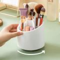 360° Rotating Makeup Brush Holder | Transparent Brush Organizer Box with Lid | Dust-Proof Vanity Desktop Bathroom Counter Cosmetic Accessory - White (1-Piece). 