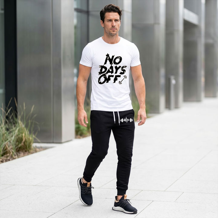 Tracksuit for Men - All Season Wear, Cotton Jersey Fabric, “NO DAYS OFF” Tag Printed Design, Gym Wear/Casual Comfortable Style, Multiple Colors Available