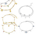 Cute 925 Silver Anklet Bear Bow Evil Eye Starfish Love Heart Design Beach Footwear Accessories.
