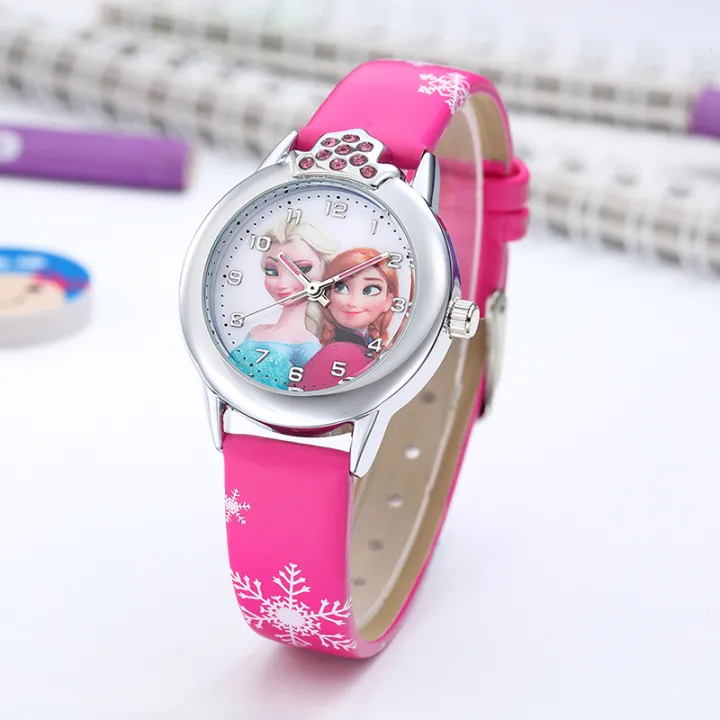 New Princess Elsa Girls Watches Kids Leather Strap Cute Children Cartoon Wristwatches Gifts for Kids Girl Frozen Clock
