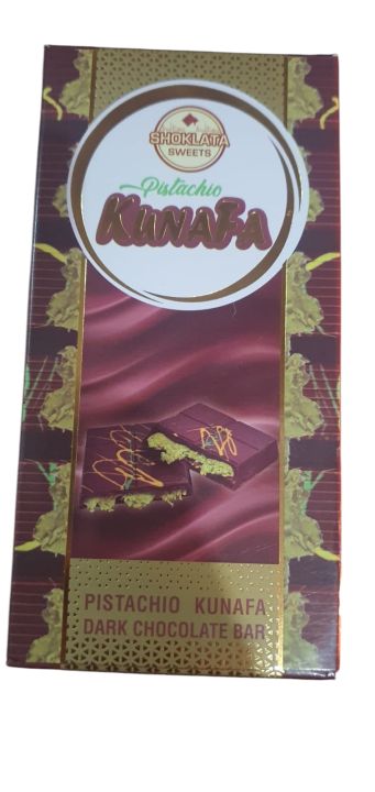 shoklata sweets dubai pistachio kunafa dark chocolate bar 100g